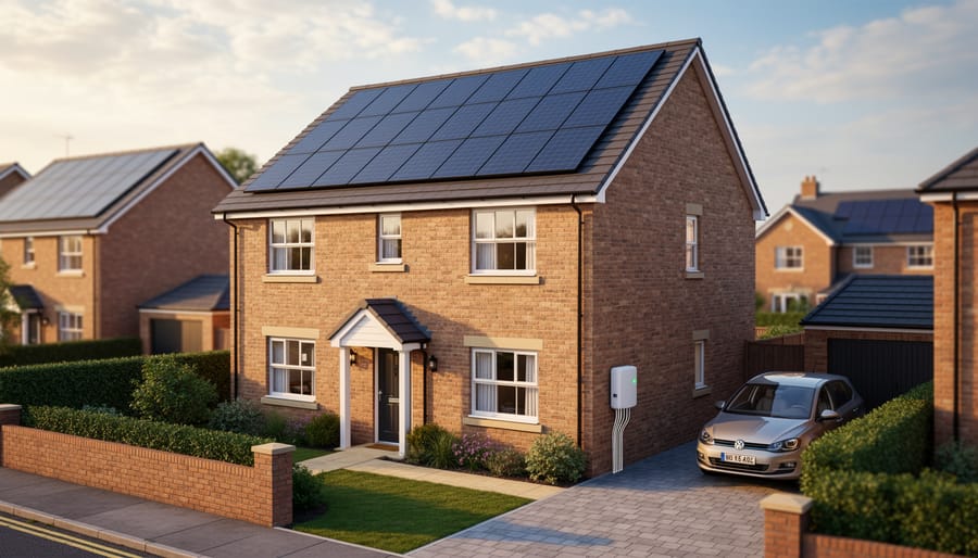 Rooftop solar panels installed on a house in the UK